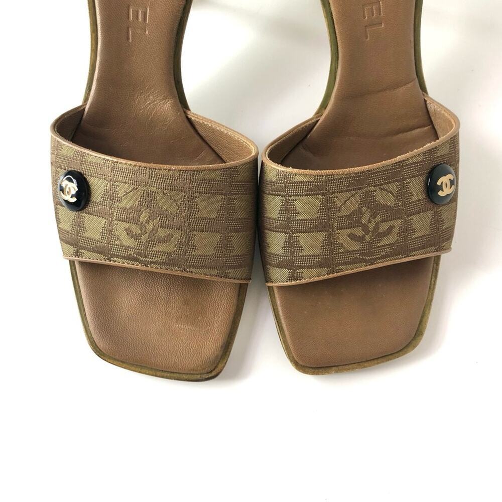 Vintage Chanel Interlocking CC Monogram Satin Slip On Mules Sandals 36.5 - Picture 3 of 9